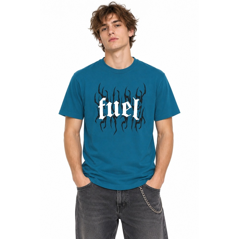 VTG Fuel Graphic T-Shirt M Teal‎ Gothic Tribal Logo Y2K Grunge Streetwear Skater
